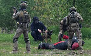 międzynarodowe ćwiczenia kontrterrorystów, z udziałem psów bojowych i pozoranta