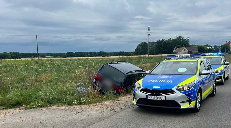 jazdę zakończył w przydrożnym rowie