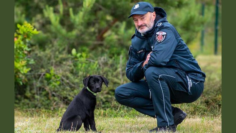 Labradorka Zora i jej przewodnik Grzegorz, funkcjonariusz podlaskiej KAS