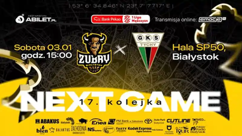 Mecz koszykówki Żubry Abakus Okna Białystok vs. GKS Tychy