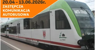 Autobusy komunikacji zastępczej na trasie Białystok – Ostrołęka będą kursowały w zastępstwie pociągów POLREGIO w dn. 20 kwietnia do 13 czerwca 2026 roku