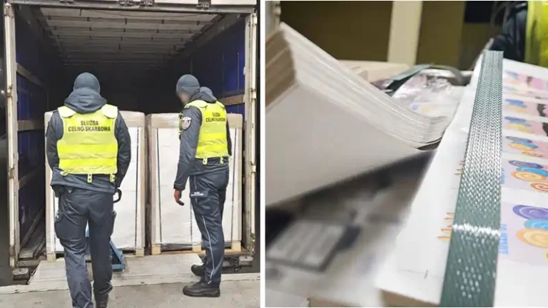 podrobione opakowania do papierosów ujawnione przez podlaską KAS w skontrolowanej ciężarówce