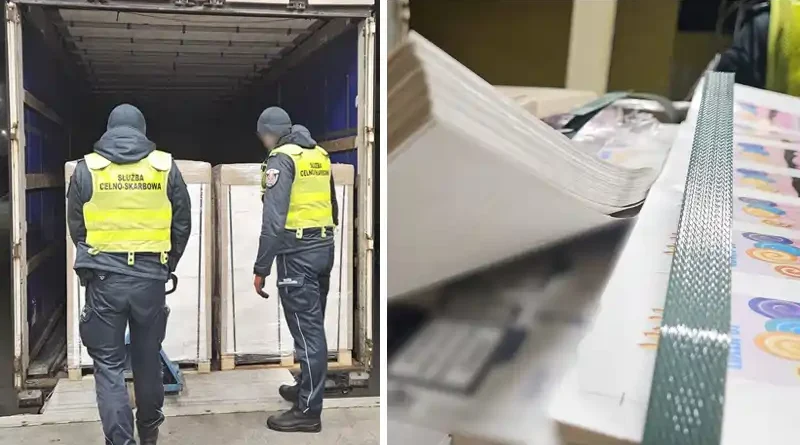 podrobione opakowania do papierosów ujawnione przez podlaską KAS w skontrolowanej ciężarówce