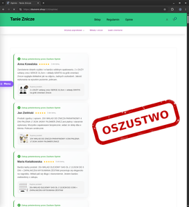 Wygląd fałszywej strony internetowej pokazującej fikcyjne opinie